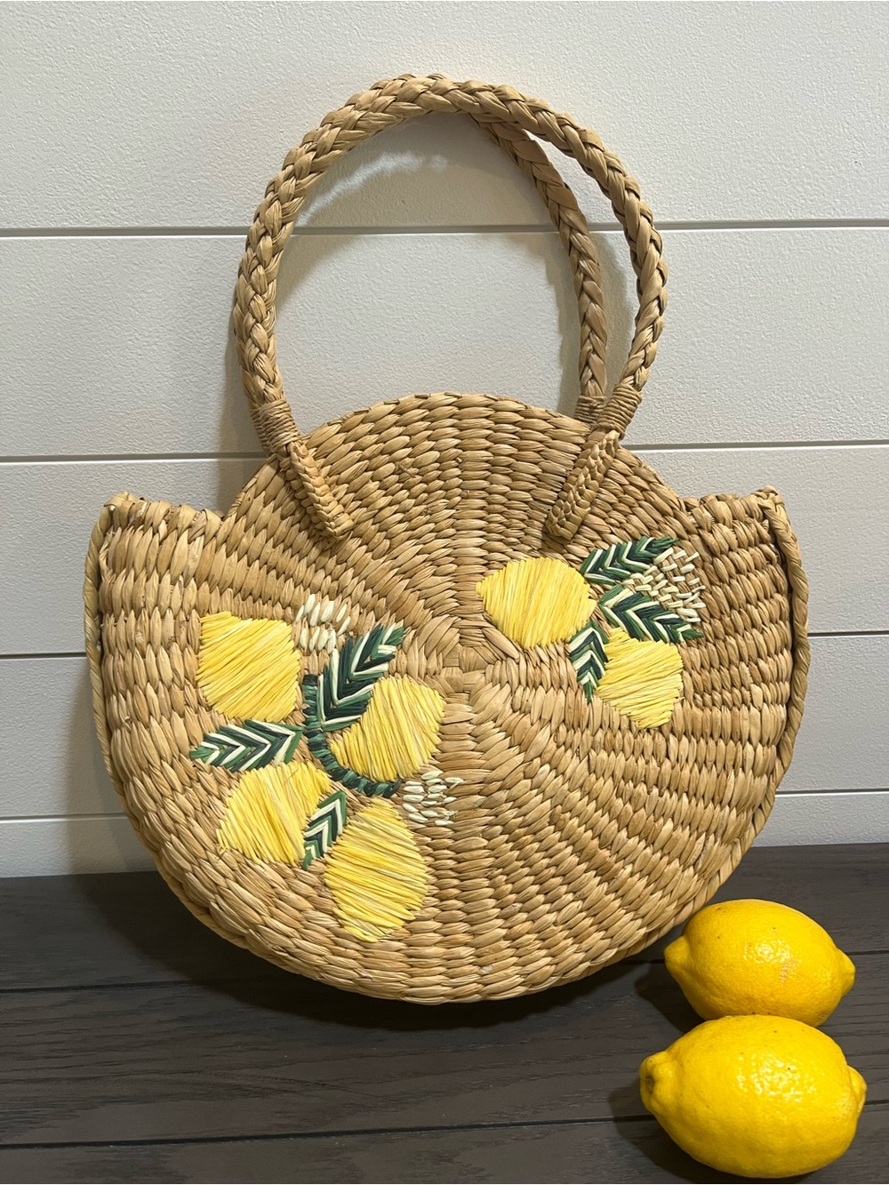 J. Jill Handwoven Lemon Embroidered Straw Tote Bag - Natural/Yellow
